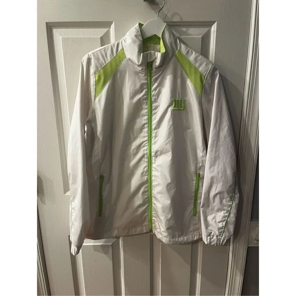 New York Giants NFL Team Apparel White & Green Embroidered Windbreaker Jacket sz